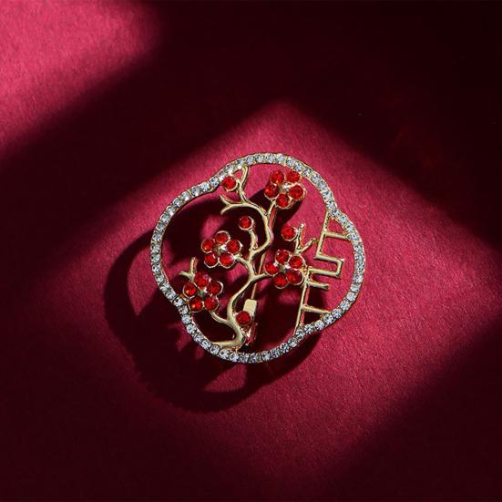 Holle Pruimenbloesem Broche met Rode Zirkonia Witte Strass Steentjes Chinese Stijl Pakken Jassen Sjaals Tassen