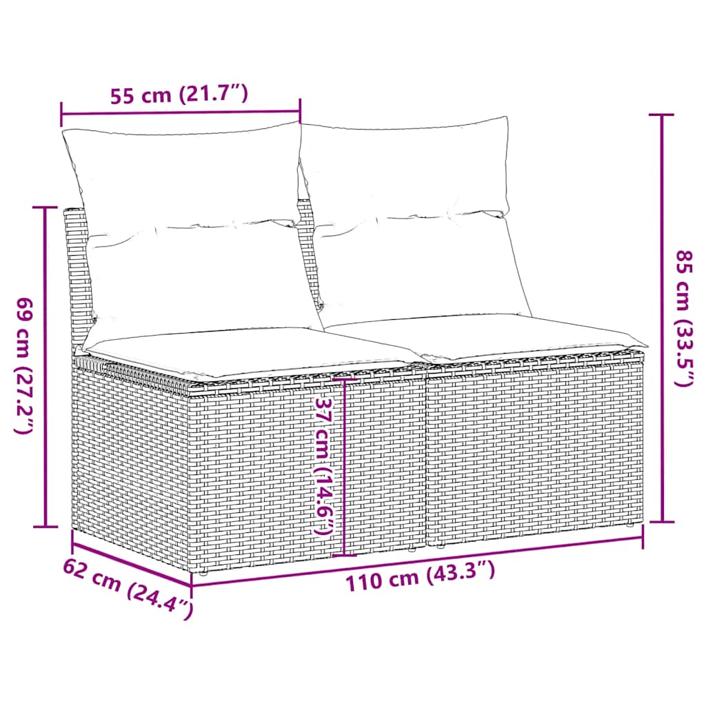 2 Piece Garden Sofa Set with Cushions Black Poly Rattan