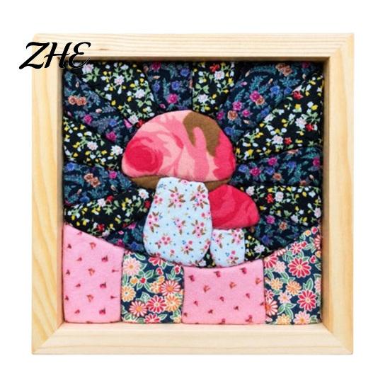 Relaxing Art Projects No-Sew Japanese Fabric Kit, DIY Mosaic Kits for Adults Beginners, Quilted Wall Collage Craft with Frame & Tools, Kits,