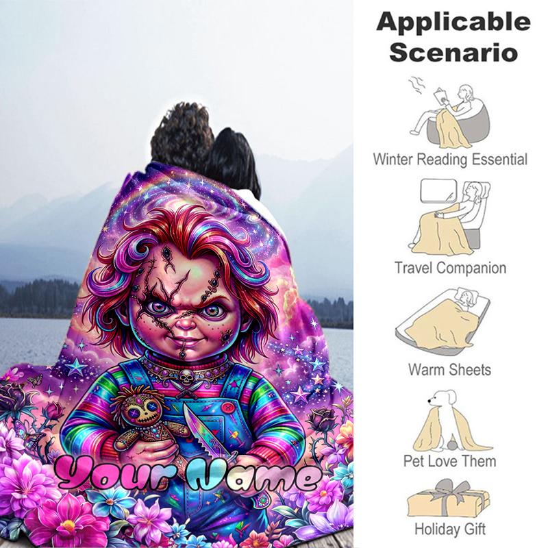 1PC Custom Name Cosmic Child's Play flannel blanket versatile,all-season throw suitable for the living room,bedroom,camping,travel,and gift