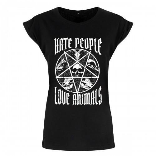 T-shirt Grindstore Donna / Donna Odia la gente ama gli animali 3XL bianco/nero