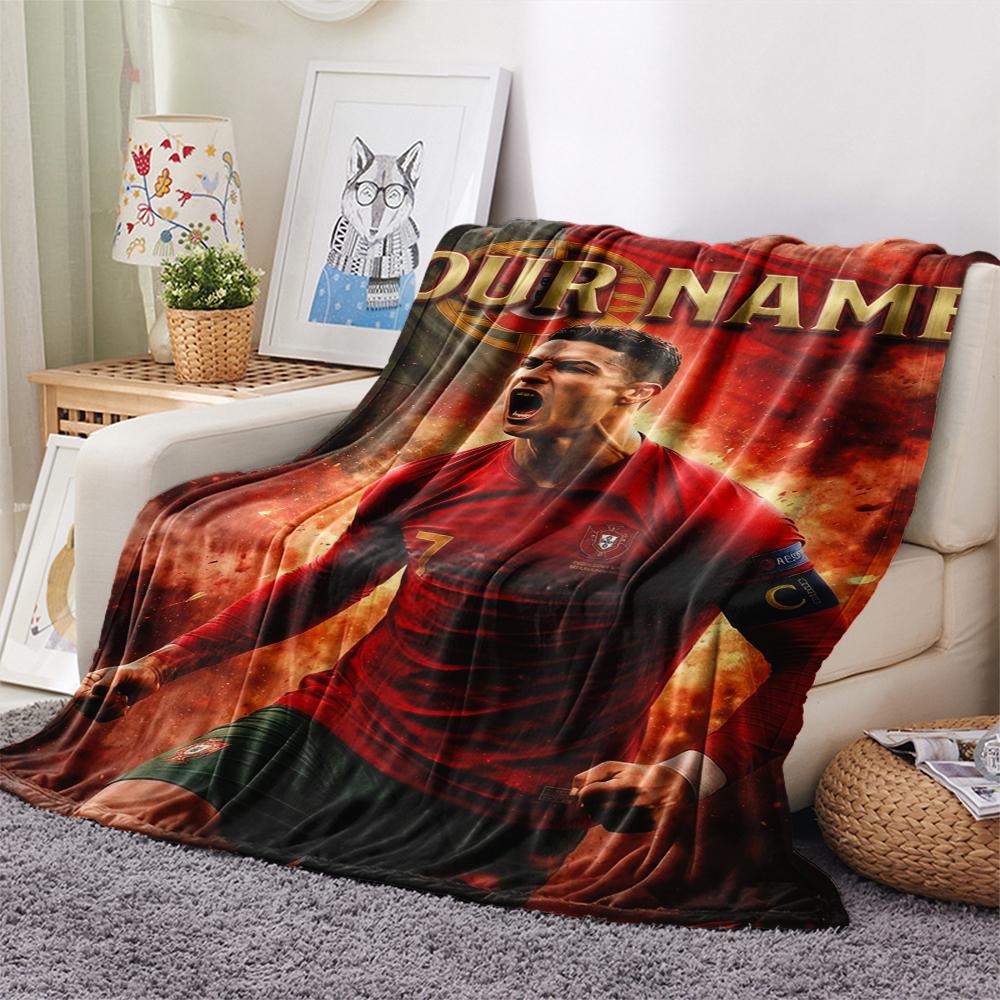 1PC Custom Name Cristiano Ronaldo Patterned Flannel Blanket Suitable For All Seasons for Home Decor Warmth and Comfort Gifts Holiday Present