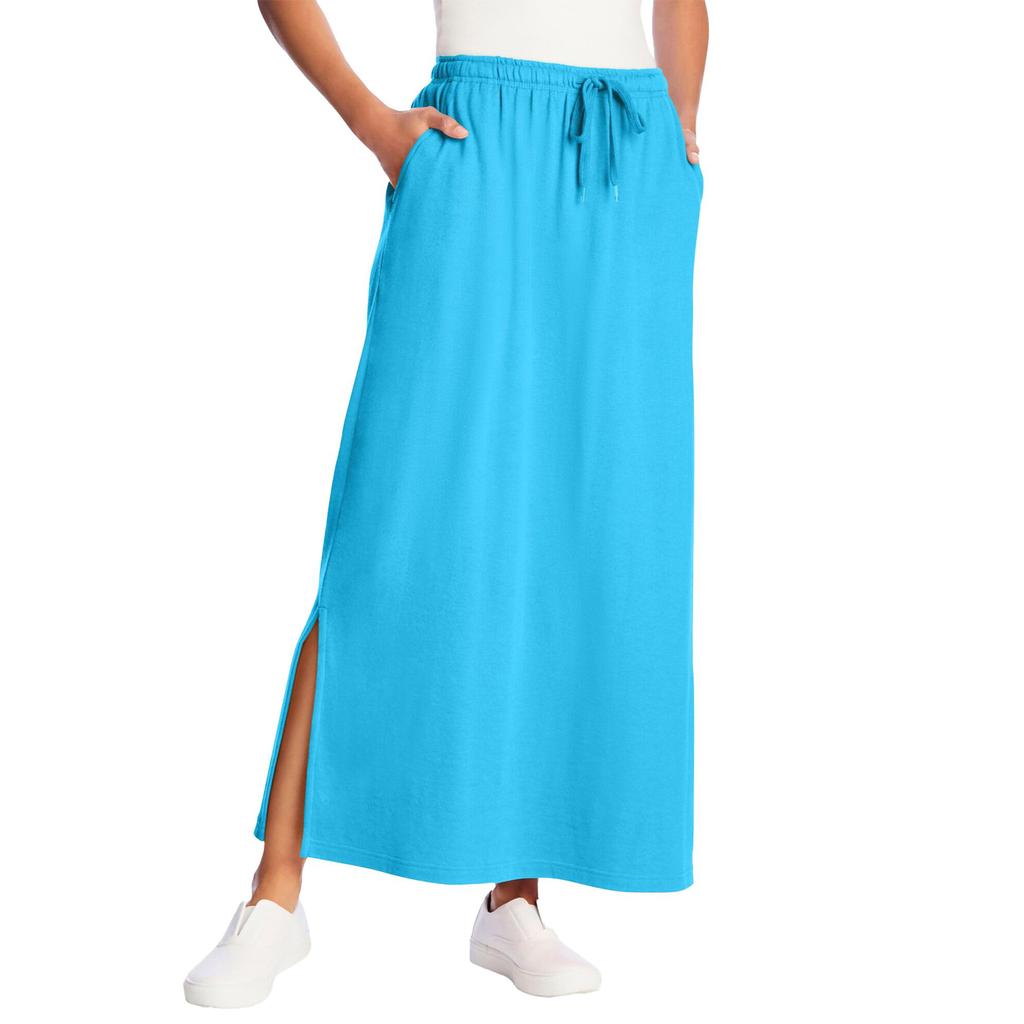 Womens Casual Maxi Skirts High Waist Trendy Drawstring Side Slit Skirts With Pockets
