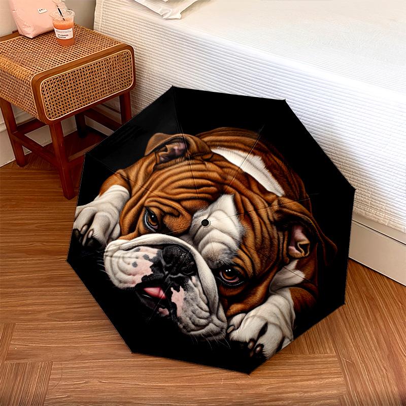 Dog on Black Background  pattern, automatic folding umbrella, portable and foldable design, 8 ribs, a Christmas or birthday gift.