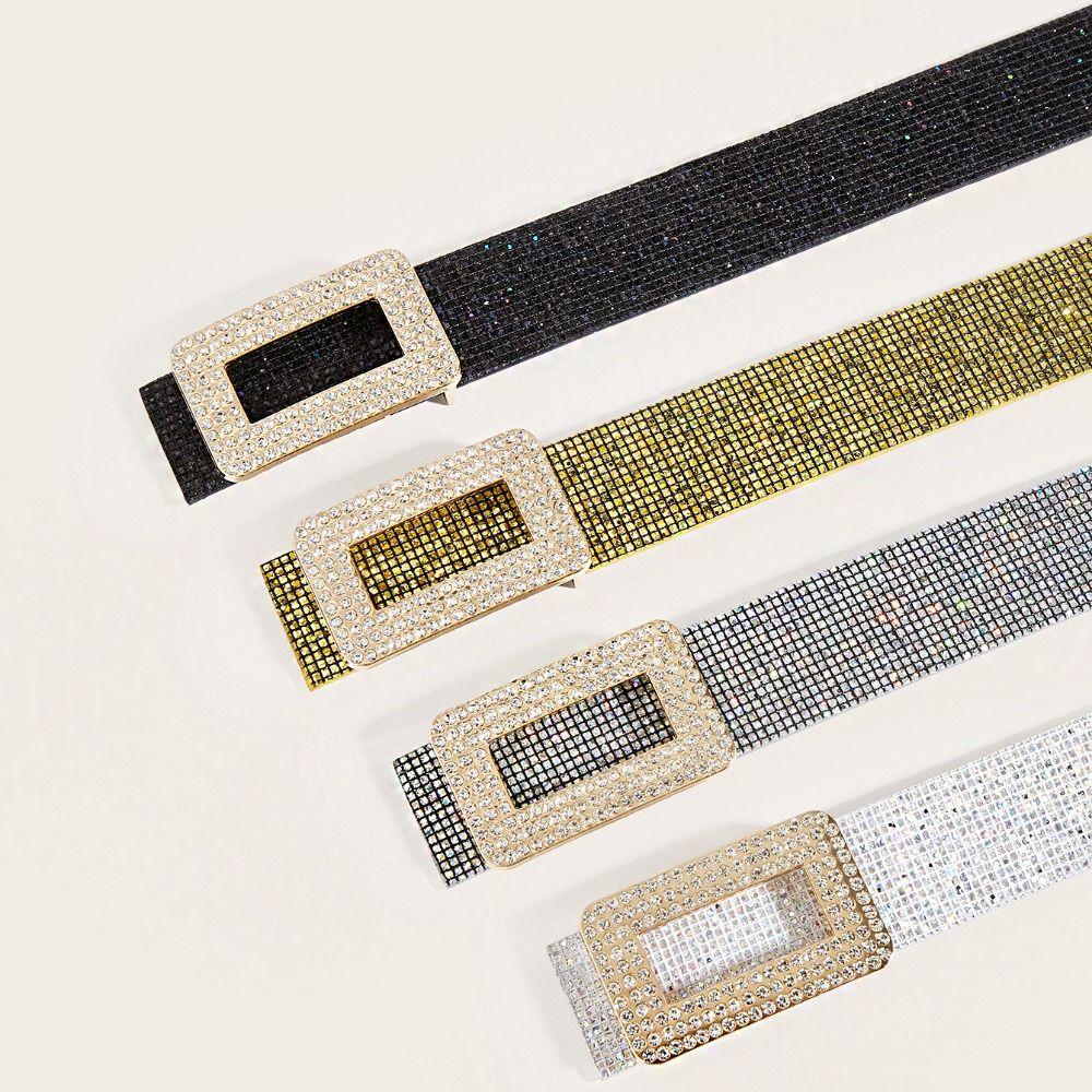 Punk PU Leather Wide Waistband Rhinestone Square Buckle Y2K Girl Waistband Ladies/Girls