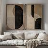 2 Frameless Retro Geometric Abstract Japanese Wall Art Posters Canvas Printing Black Beige Simple Living Room Modern Home Decor
