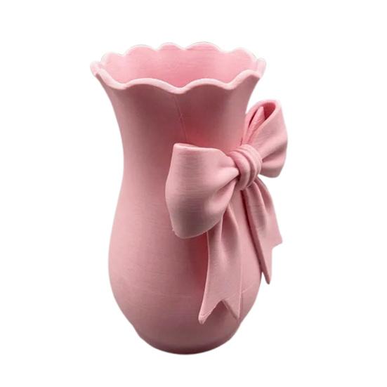 Pink White Bow Vase Plastic Farmhouse Flower Vase Makeup Brush Pen Holder for Table Bathroom Shelf Centerpiece