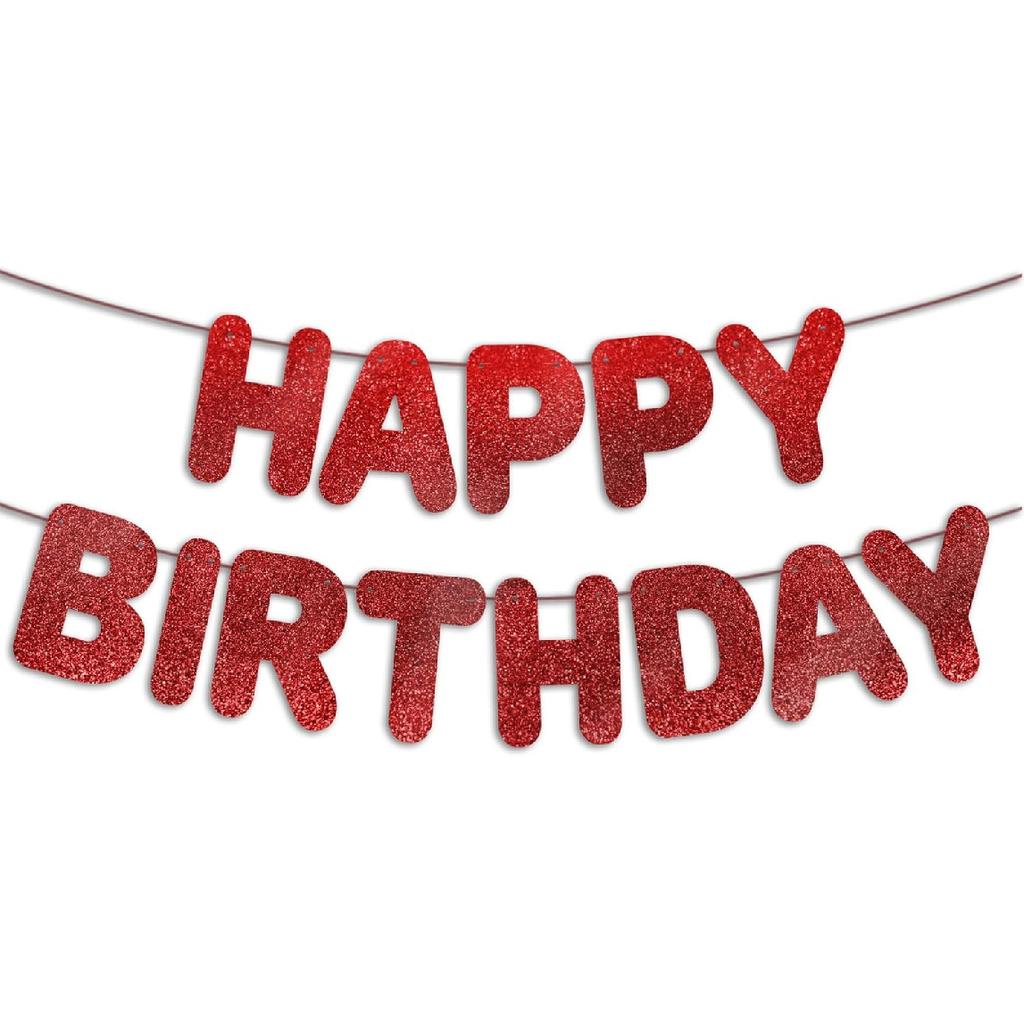 Pre-Strung Happy Birthday Black Glitter Banner, Black Birthday Party Decorations for Men, BDAY Party Backdrop Sign for Him
