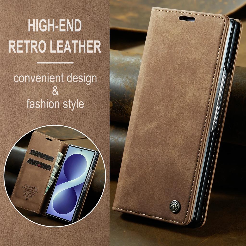 For Samsung Z Fold 8 Ultra 7 6 Luxury Retro Matte Flip Card Slot Wallet Shockproof Stand Camera Protective Case