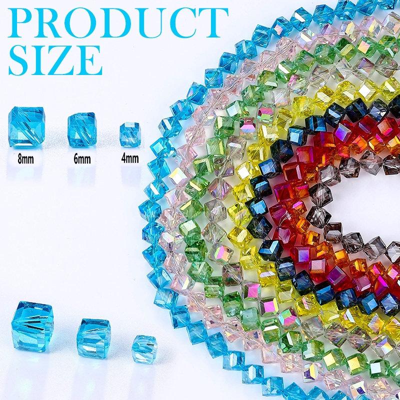 4-8mm Cube Crystal Glass Beads for Jewelry Making Faceted Square Crystal Glass Beads for Bracelet Earring Necklace DIY Craft