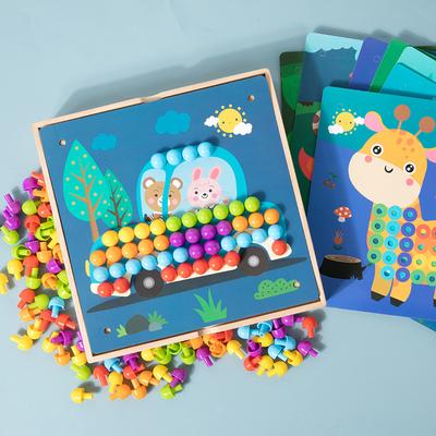 Early Education Model Creative Button Large Particle Puzzle Mushroom Nail Gear Nut Mosaic DIY Puzzle Wooden Toy