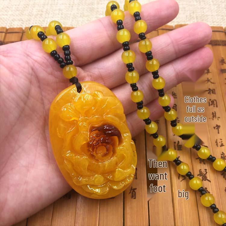 Náhrdelník s jantárovým príveskom v etnickom štýle, retiazka na sveter