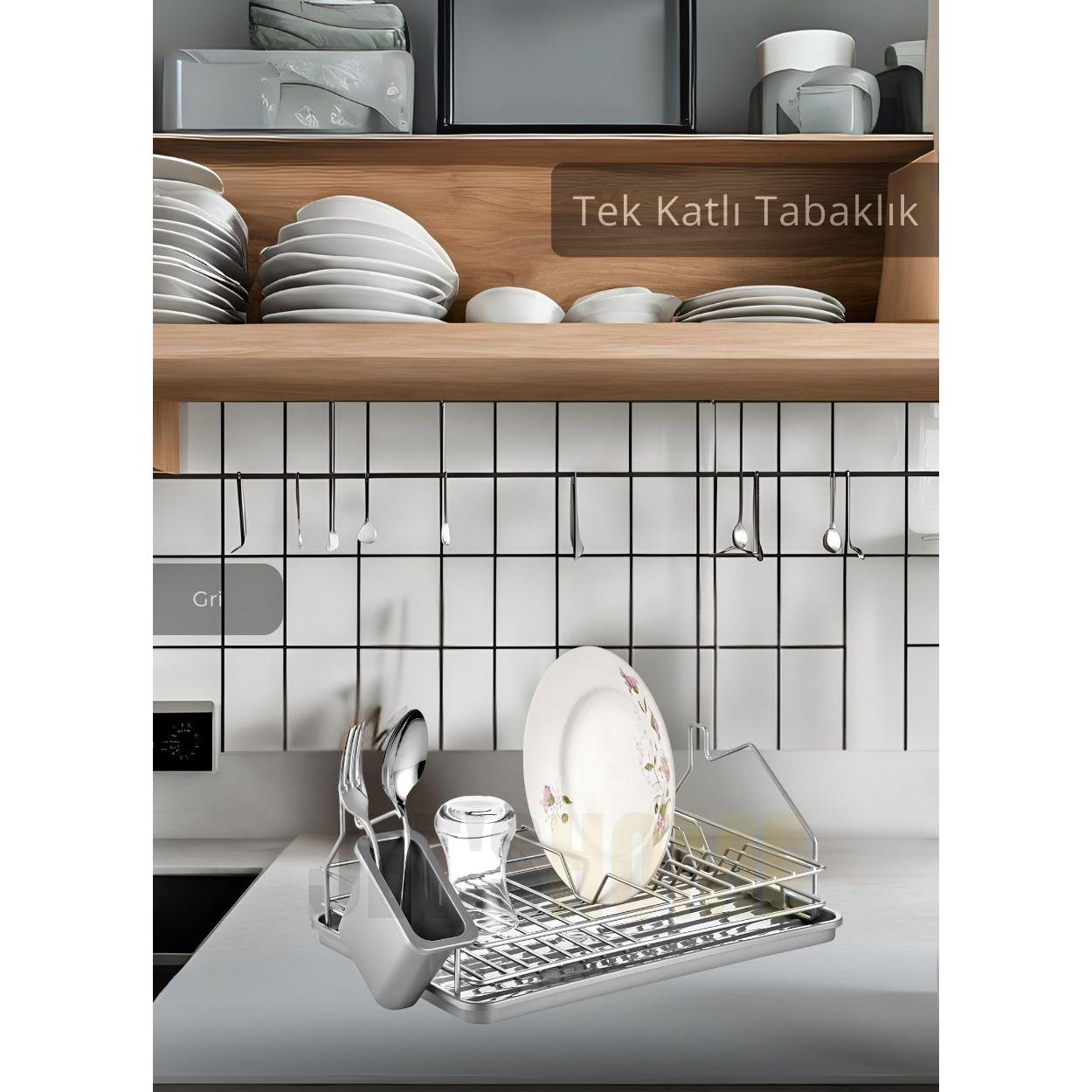 

Tek Katlı Bulaşıklık Tezgah Üstü Tabaklık BPA FREE Bulaşık Sepeti Gri