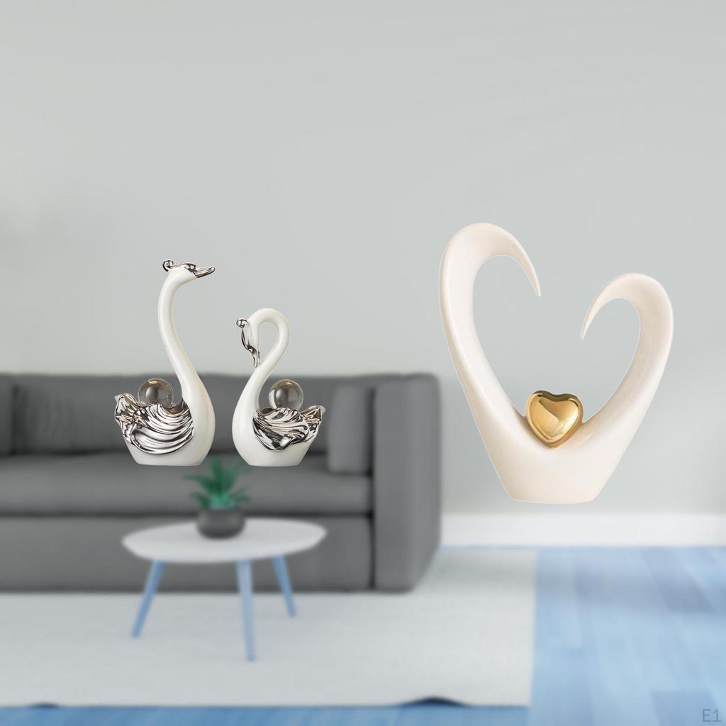 Porcelain Swan Heart Figurine Collection Minimalist Animal Statue Decorative Ornament for Living