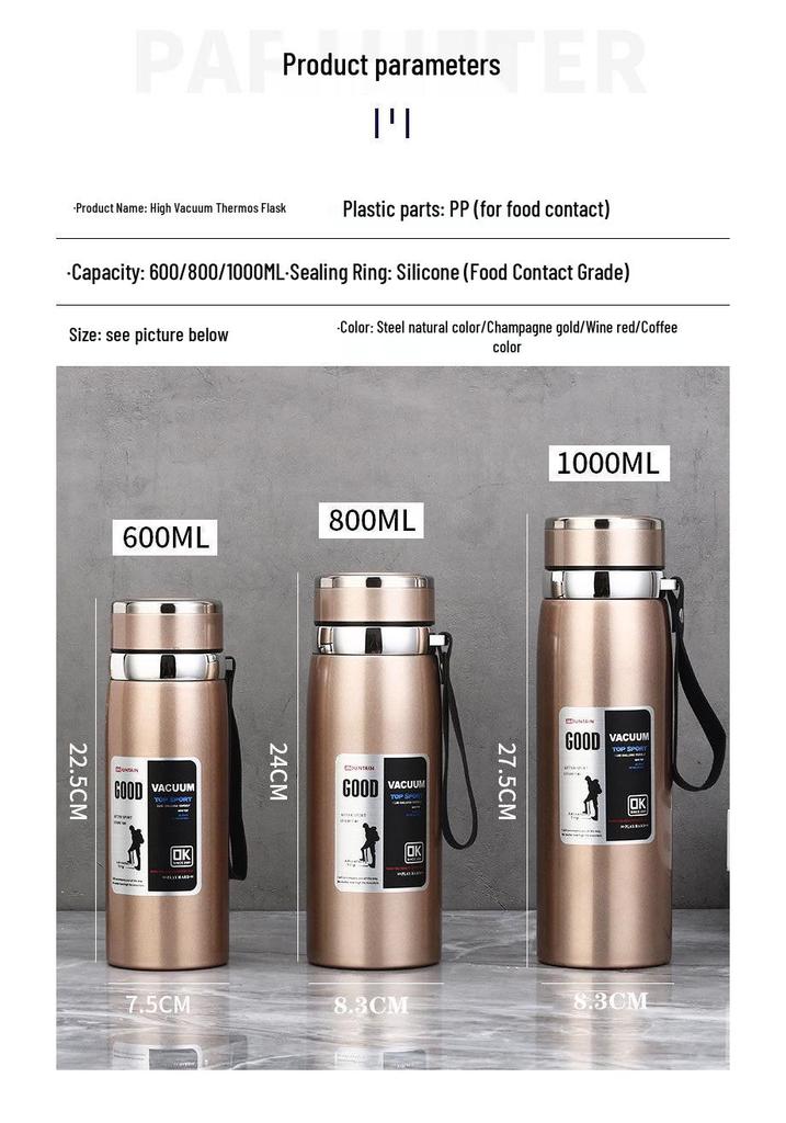 1000ml 316 Edelstahl Tragbarer Outdoor-Thermosbecher für Männer und Frauen - Große Kapazität Geschäfts-Tee- oder Wasserbecher
