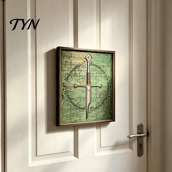Unique Home Hanging Ornament Personalized Broken Blade Puzzle, Vintage Medieval Wooden Puzzle Framed Customized Wall Decor, Fantasy for Office