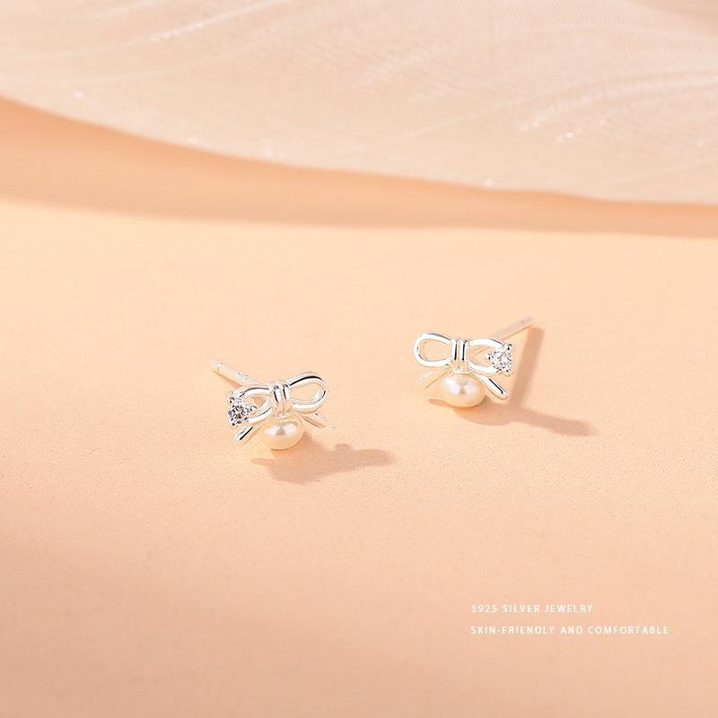 

Изысканные серьги с жемчугом в форме банта для женщин, маленькие и универсальные, милые и женственные серьги