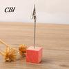 Thick And Thin Paper Clip 2 Pcs Wooden Cube Base Memo Holder with Clips, Mini Table Photo Postcard Number Stands for Name Cards, Photos, Memos,