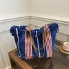 2025 summer new canvas tote bag fashionable large-capacity shoulder bag fringed versatile striped woven bag