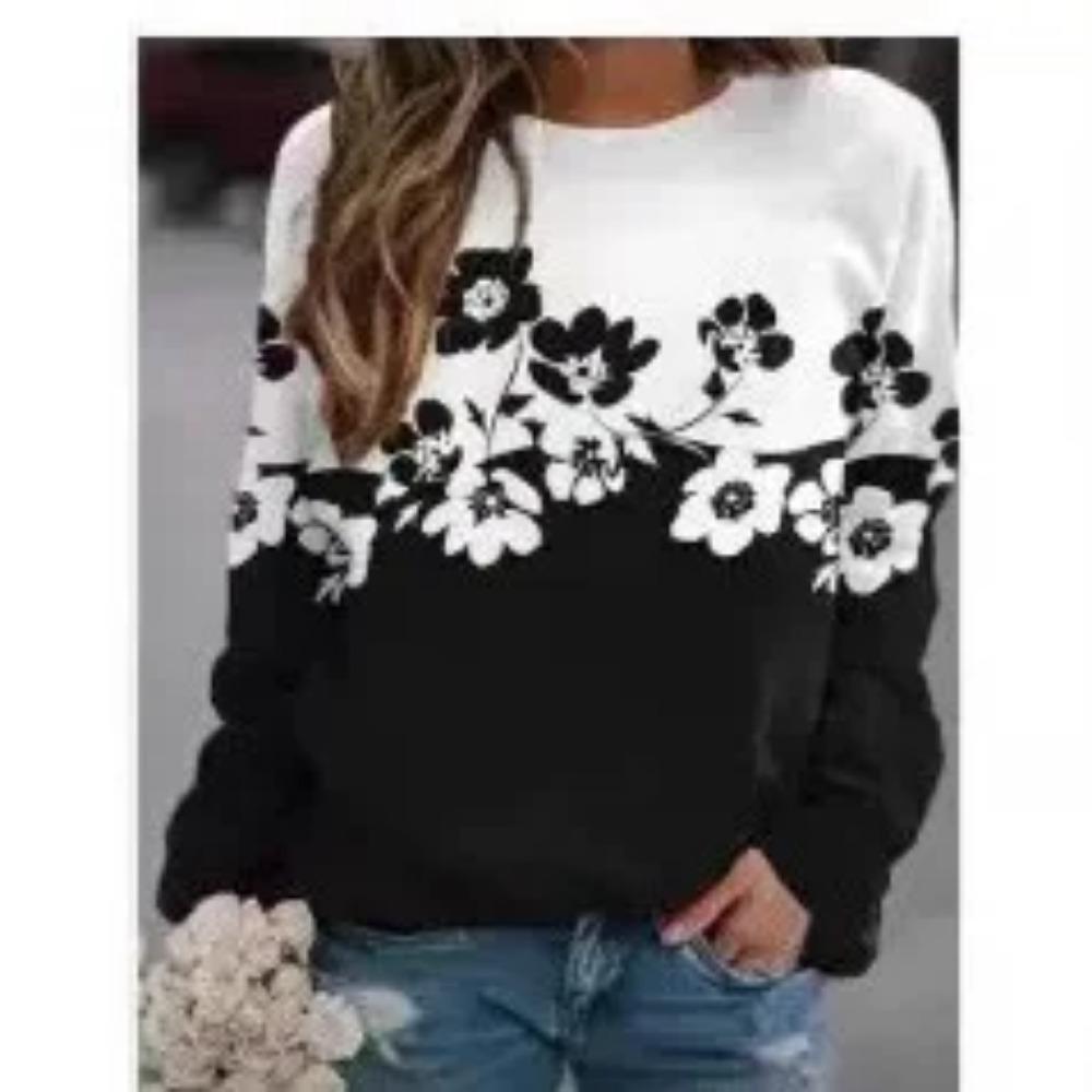 Casual Retro Long Sleeve Sweatshirt 3D Digital Print Round Neck Women's Fashion Polyester Fiber Full Length Cotton Blend