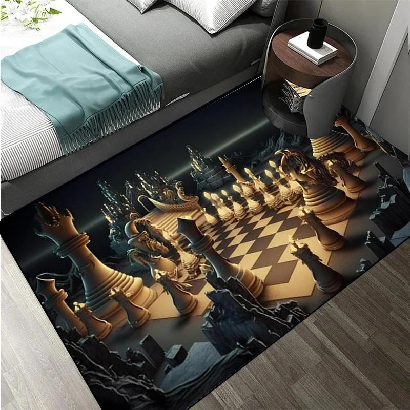 Chess Pattern Carpet Mat Rug King Queen Rook Bishop Knight Pawn Theme Game Living Room Area Rug Protection