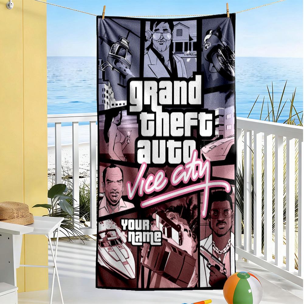 Grand Theft Auto Personalized Text Beach Towel Super Soft & Absorbent Ideal for Travel Outdoor Swim Pool Yoga Surf Camping Hiking Gym Gift Holiday