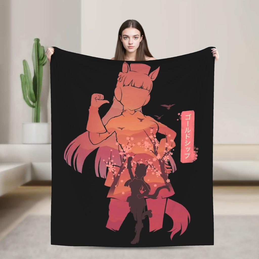 Gold Ship Uma Musume Anime Blanket Flannel Textile Decor Portable Warm Throw Blanket for Home Outdoor Bedspread