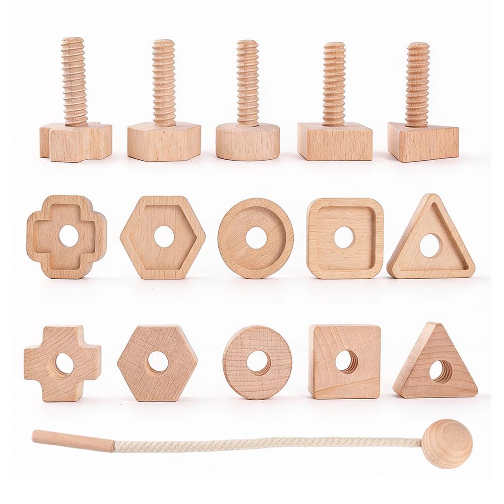 Children's Wooden Nut Shape Stringing Game - Educational Toy for Shape Matching & Fine Motor Skill Development