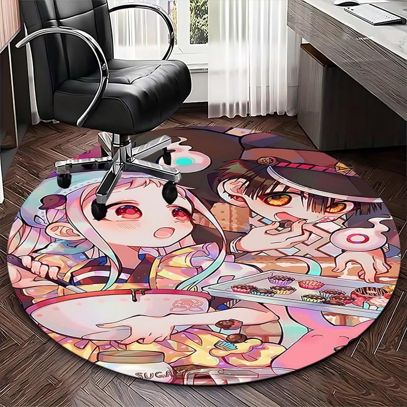 1pc Anime Cartoon Design Round Carpet Office Chair Mat