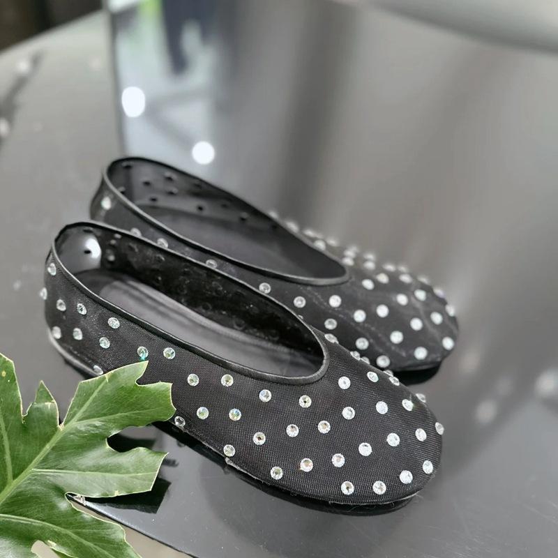 

Туфлі Мері Джейн на плоскій підошві з кристалами, жіночі сітчасті дихаючі одинарні туфлі, балетні туфлі для вечері 40 чорний