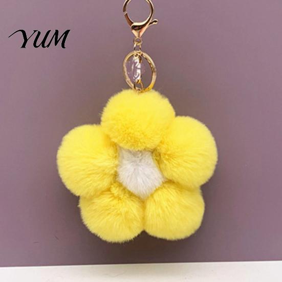 Aesthetic Handbag Pendant Plush Flower Keychain for Handbags, Five-petal Bag Charm, Women Fluffy Backpack Hanging Accessory Metal Key Chain