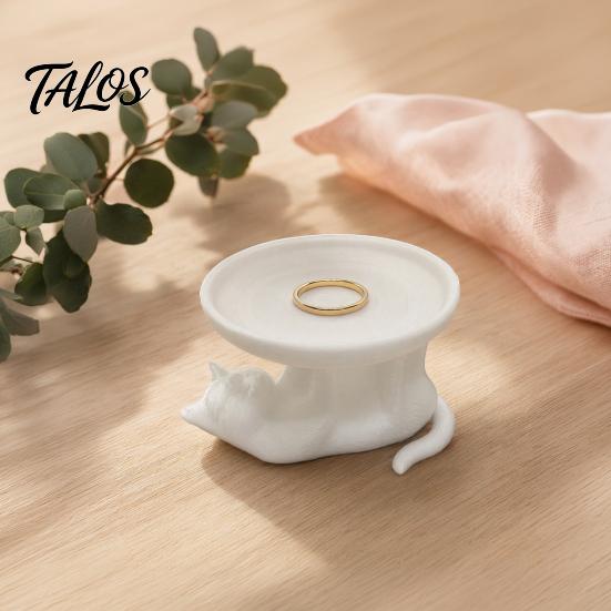 Talos 3D Printed Reclining Cat Jewelry Tray, Cute Ring Holder & Earring Organizer Dish for Dresser Vanity, Decorative Kitten Trinket Bracelets