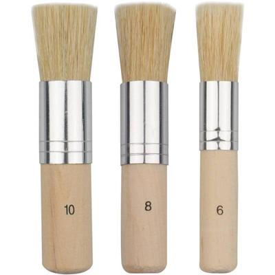 3pcs Wooden Stencil Brush Natural Bristle DIY Art Crafts Paint Brushes for Acrylic Paint Wood Wall Oil Watercolor Painting Card