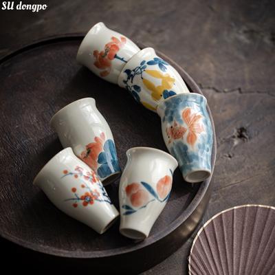 55ml Antique Grass and Wood Yellow Hand Painted Tea Cup Chinese Style Beauty Cup Ink Ceramic Tea Cups