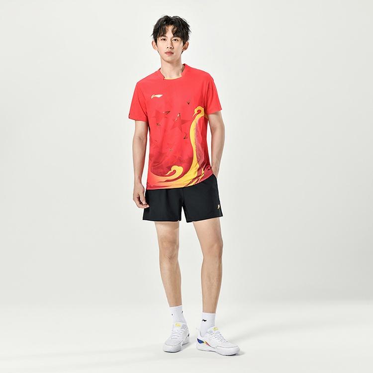 Li Ning Starry Voyage Nationales Tischtennis-Team Wettbewerbs-T-Shirt Kreative Westsee-Elemente Schnelltrocknend Kühl Wettbewerb Reguläres T-Shirt AAYS253-1