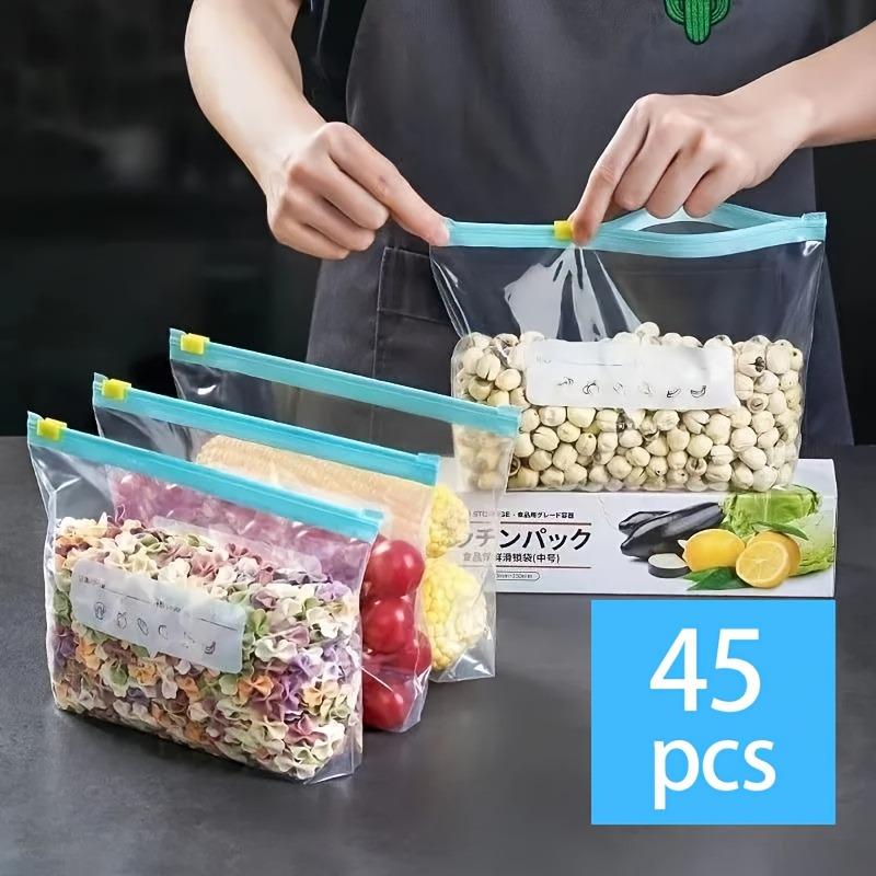 45PCS Storage Bag Zipper Fresh-keeping Bag Food Sorting Storage Bag Fresh-keeping Sealed Bag Suitable for Fruits, Grains, Vegetables and Meat