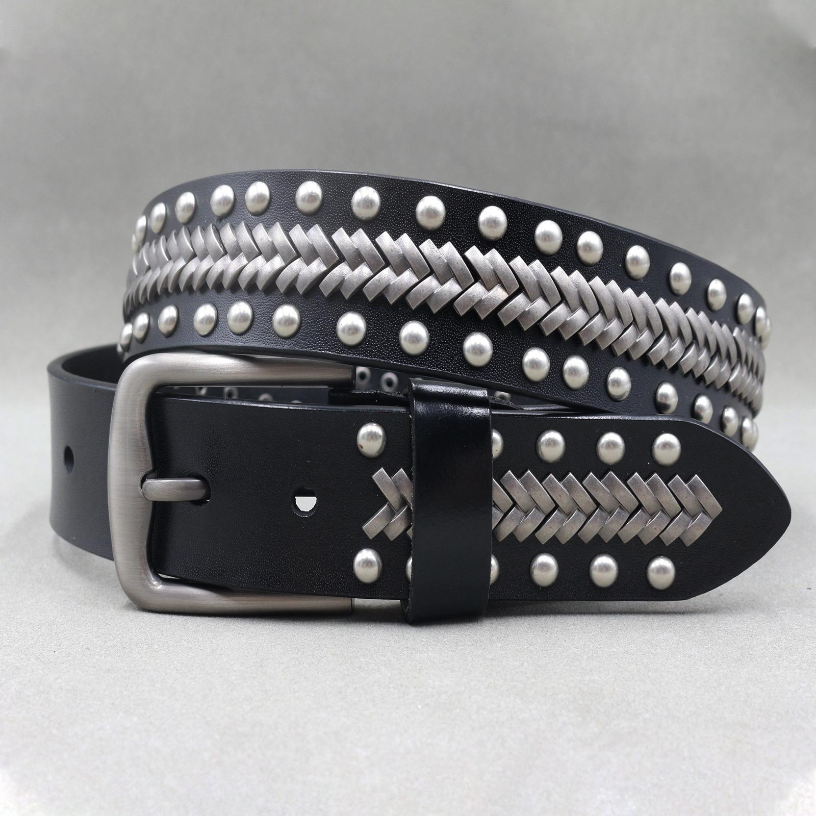 New Style of Personalized Genuine Leather Men s Cowhide Belt Decoration Performance Women s Belt Neutral Rivet Belt 125cm