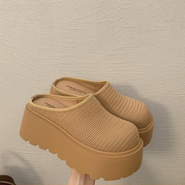 

Summer Women Slippers Wedges Platform Sandals Muffin Thick-Bottomed Half Slippers with Breathable Mesh Upper 34EU/CN35 хаки