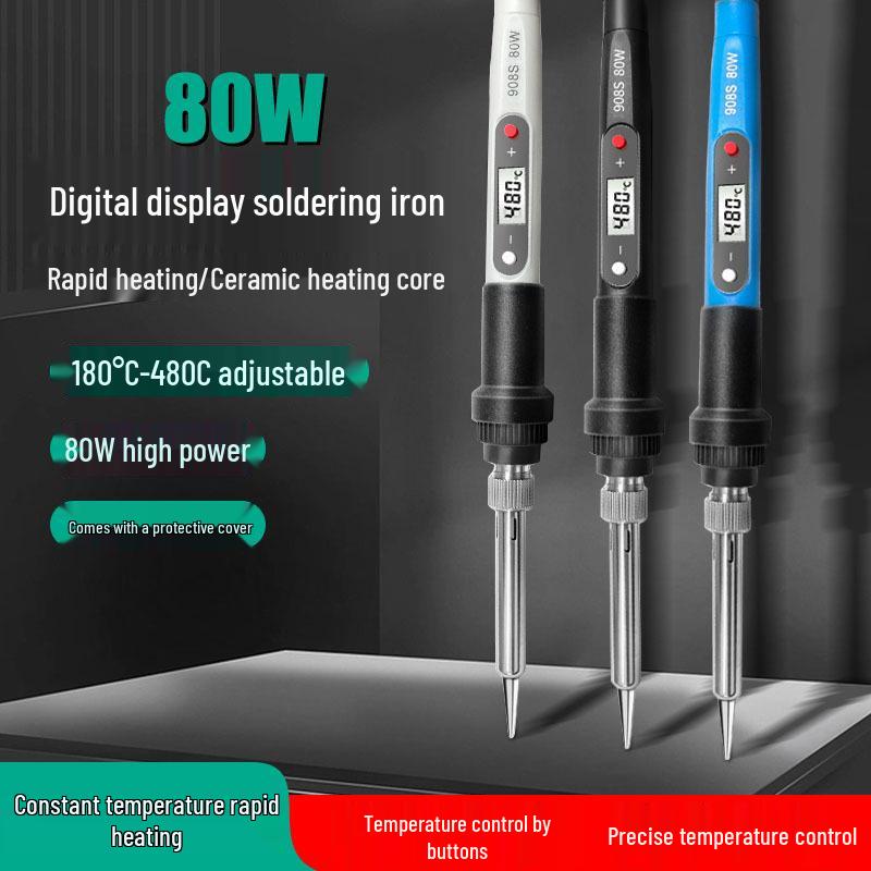 80W Digital Display Adjustable Temperature Soldering Iron for Household Use - Internal Heating & Constant Temperature.