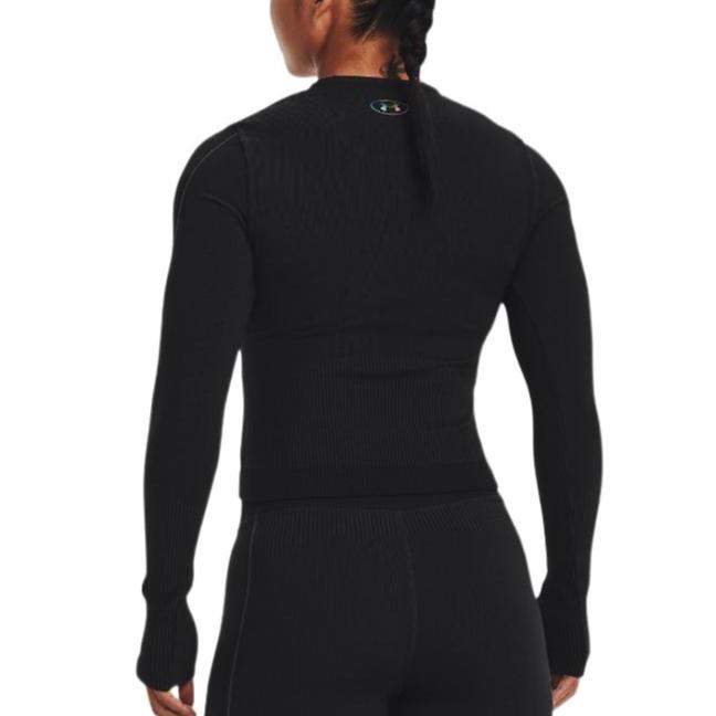 Under Armour Solid Color Casual Logo Print Crew Neck Long Sleeve T-Shirt Women Tops Black 1373930-001