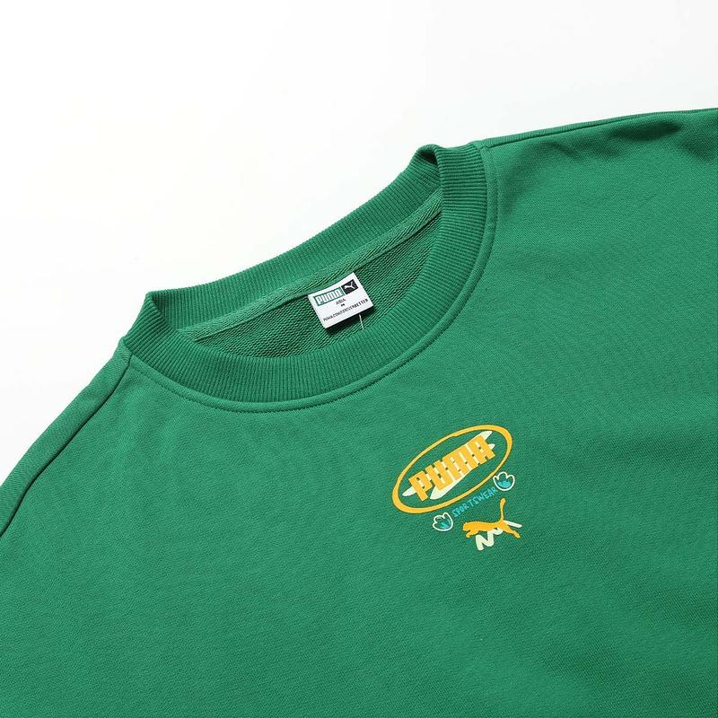 Puma Color Block Casual Loose Round Neck American Long Sleeve Sweatshirt Women Sweatshirt Green 537968-86