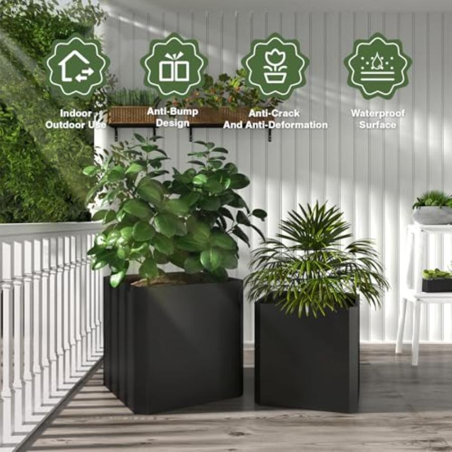 Large Square Metal Planter Box 26 L X 26 W X 26 H Heavy Duty Black Steel Outdoor Planter Pot for Patio Deck Garden Yard with Dr