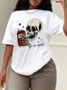 Women's Plus Size Skull Print T-shirt Cotton Breathable Fashionable and Versatile Unisex Streetwear Oversized