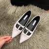Oruofeng Women's Spring 2025 Height-Boosting Rhinestone Flats - Black Bow Pointed Toe Shoes