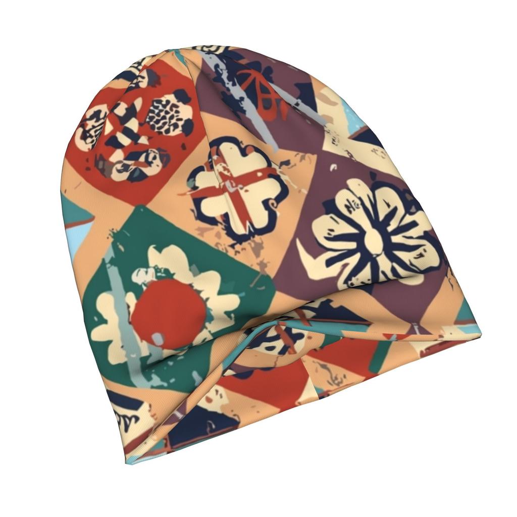 2D Flat Printing Abstract Ethnic Patchwork Pattern Urban-Inspired Adult Beanie Fits Well with Layered Looks Morning Coffee Walks Or Creative Spaces Wi