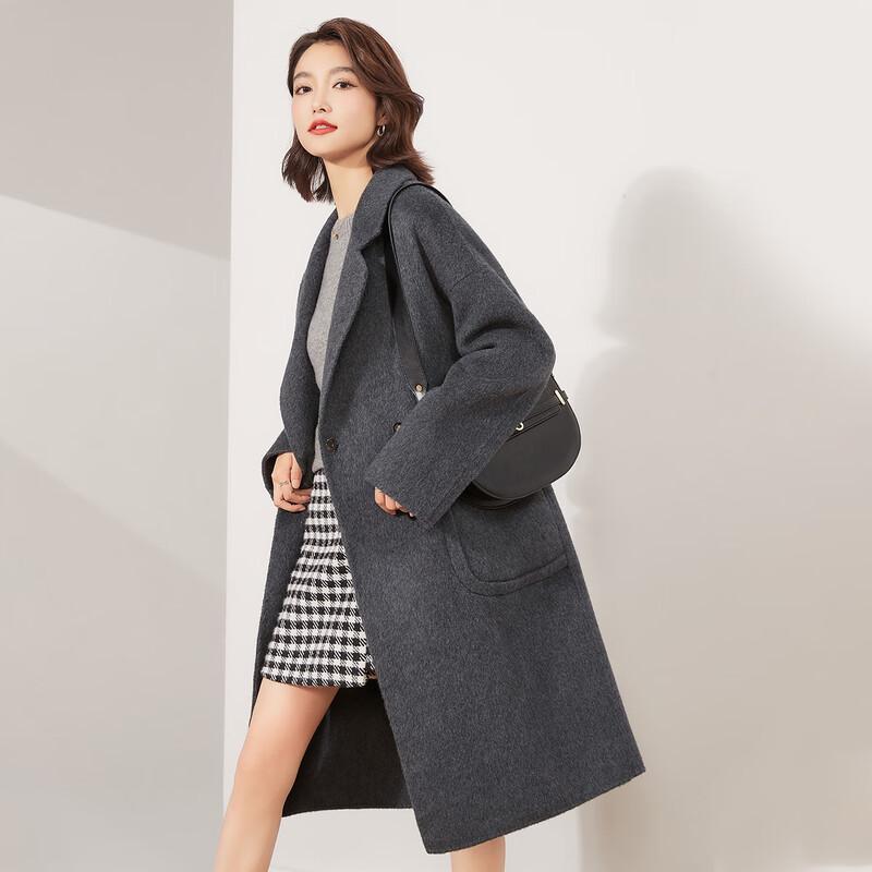 Jinjv Women's 100% Wool Maillard Style Double-Faced Coat
