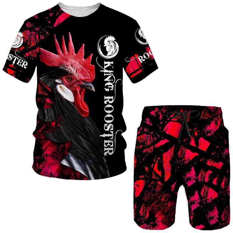 Men's 3D Printed Sports Two-Piece Set O-Neck T-Shirt Colorful Animal Prints Casual Fitness Short Sleeve Tops Shorts