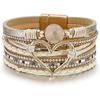 Bracciale Leopardo da Donna, Wrap in Pelle Boho Multi-Strato Perla Cristallo Braccialetto Gioiello