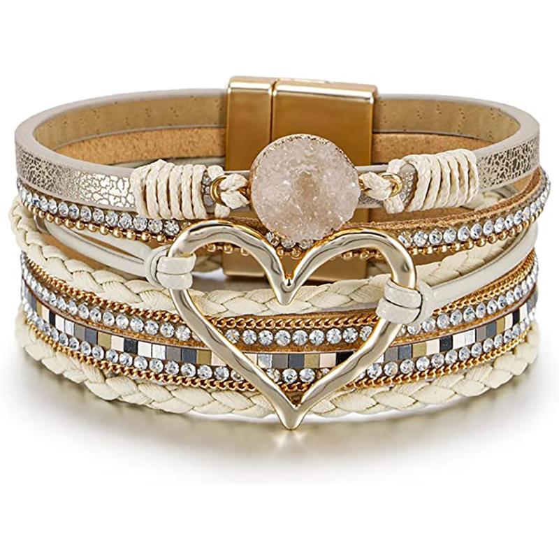 

Леопардовый браслет для женщин, кожаный браслет в стиле бохо, многослойный браслет с жемчугом и кристаллами, ювелирные изделия Khaki