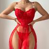 European and American Large-size Erotic Underwear Popular Sexy Lace Suspender Skirt Slit Perspective Pajamas Women's Suit